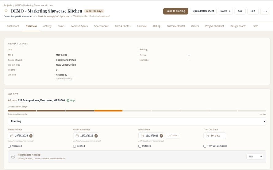 Project overview for a sample kitchen job